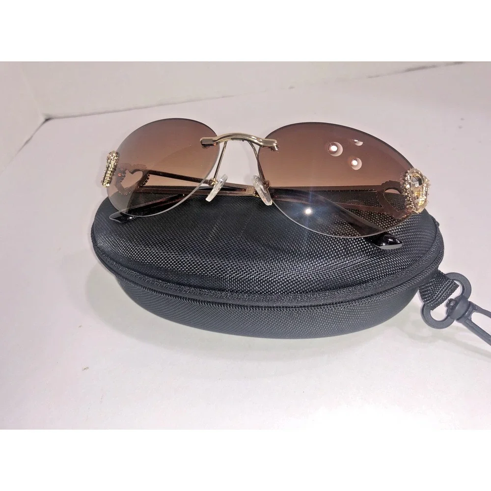 Unbranded Women's Gold Connected Hearts Fashion Sunglasses with Case